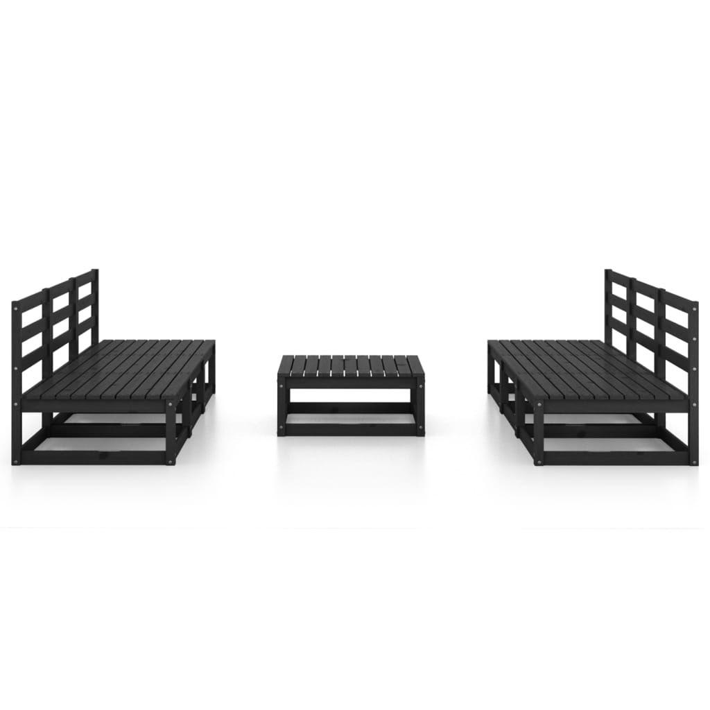 7 Piece Garden Lounge Set Black Solid Pinewood