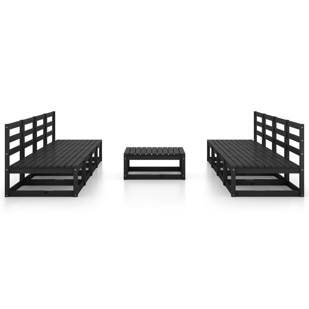 9 Piece Garden Lounge Set Black Solid Pinewood
