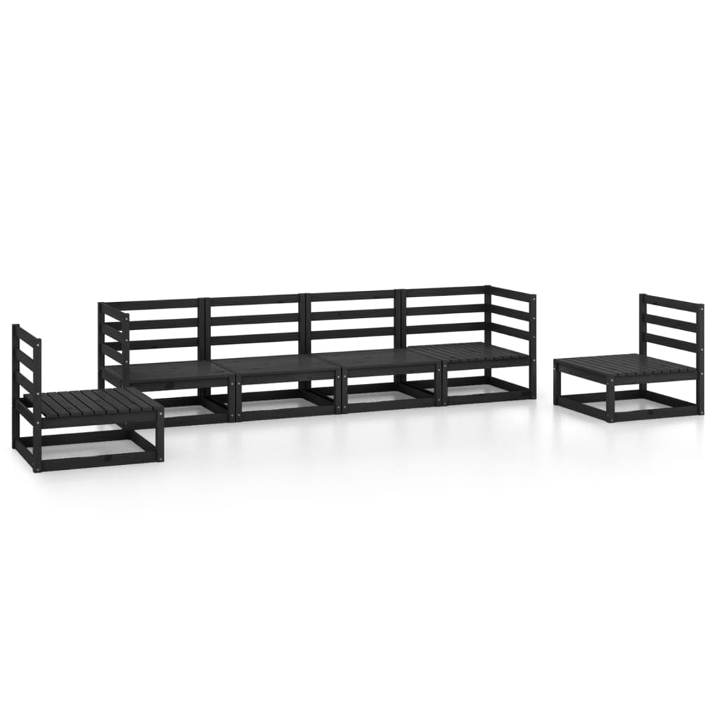 6 Piece Garden Lounge Set Black Solid Pinewood