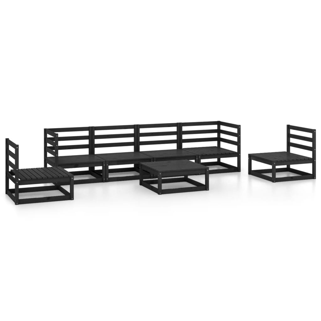 7 Piece Garden Lounge Set Black Solid Pinewood