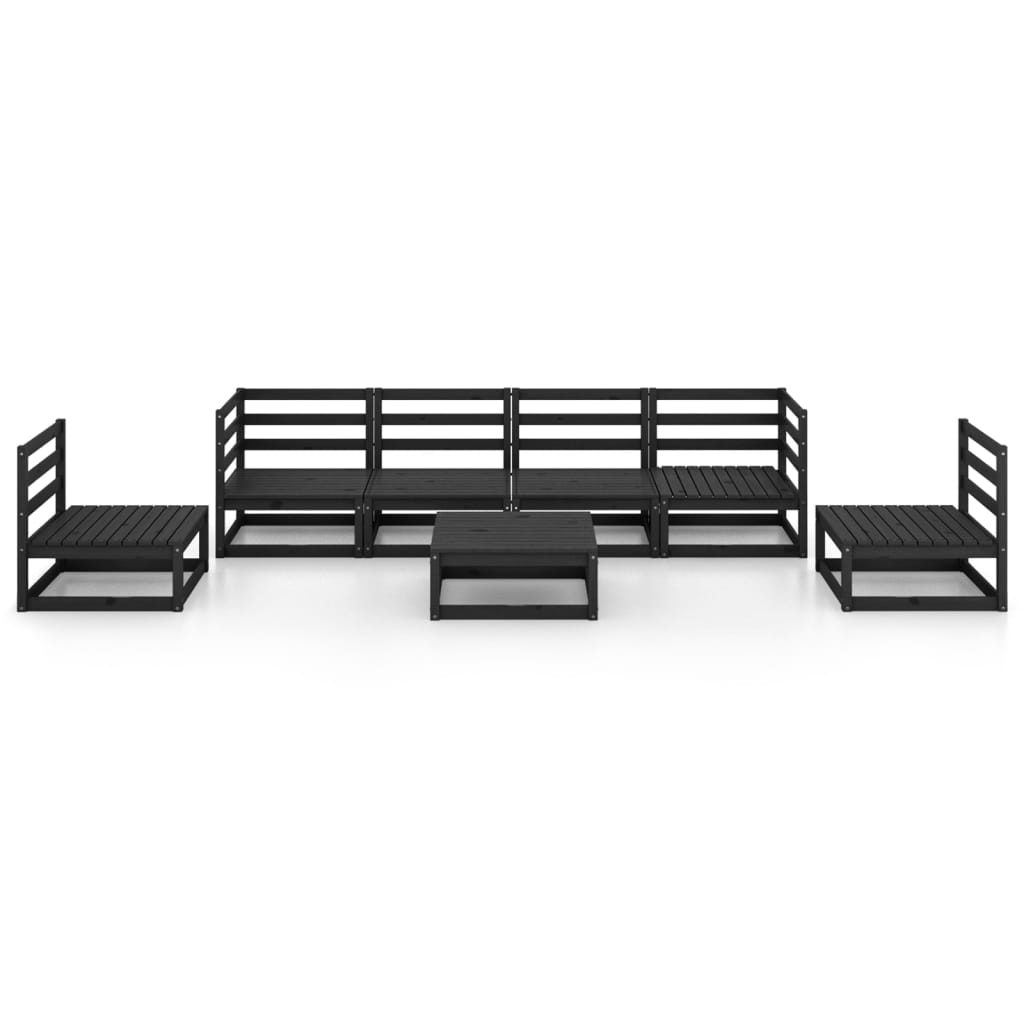 7 Piece Garden Lounge Set Black Solid Pinewood