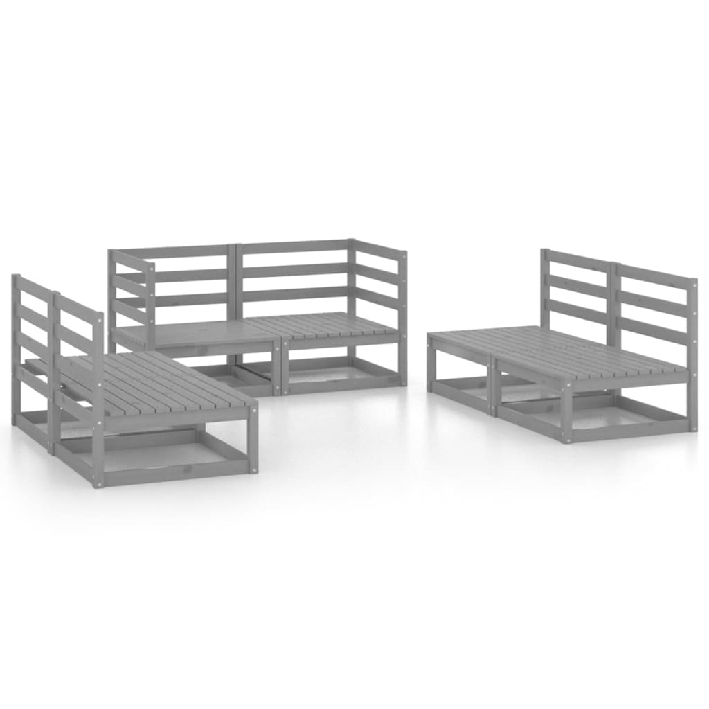 6 Piece Garden Lounge Set Grey Solid Pinewood