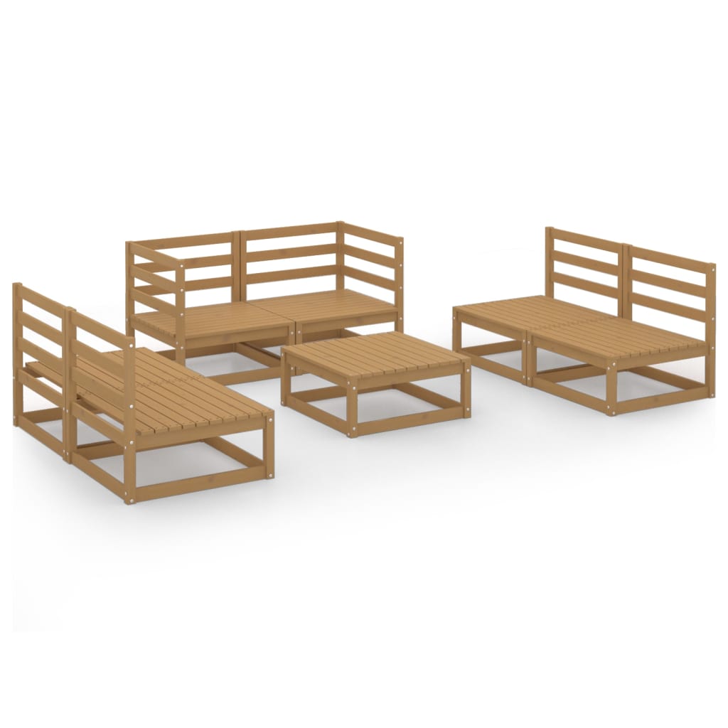7 Piece Garden Lounge Set Honey Brown Solid Pinewood