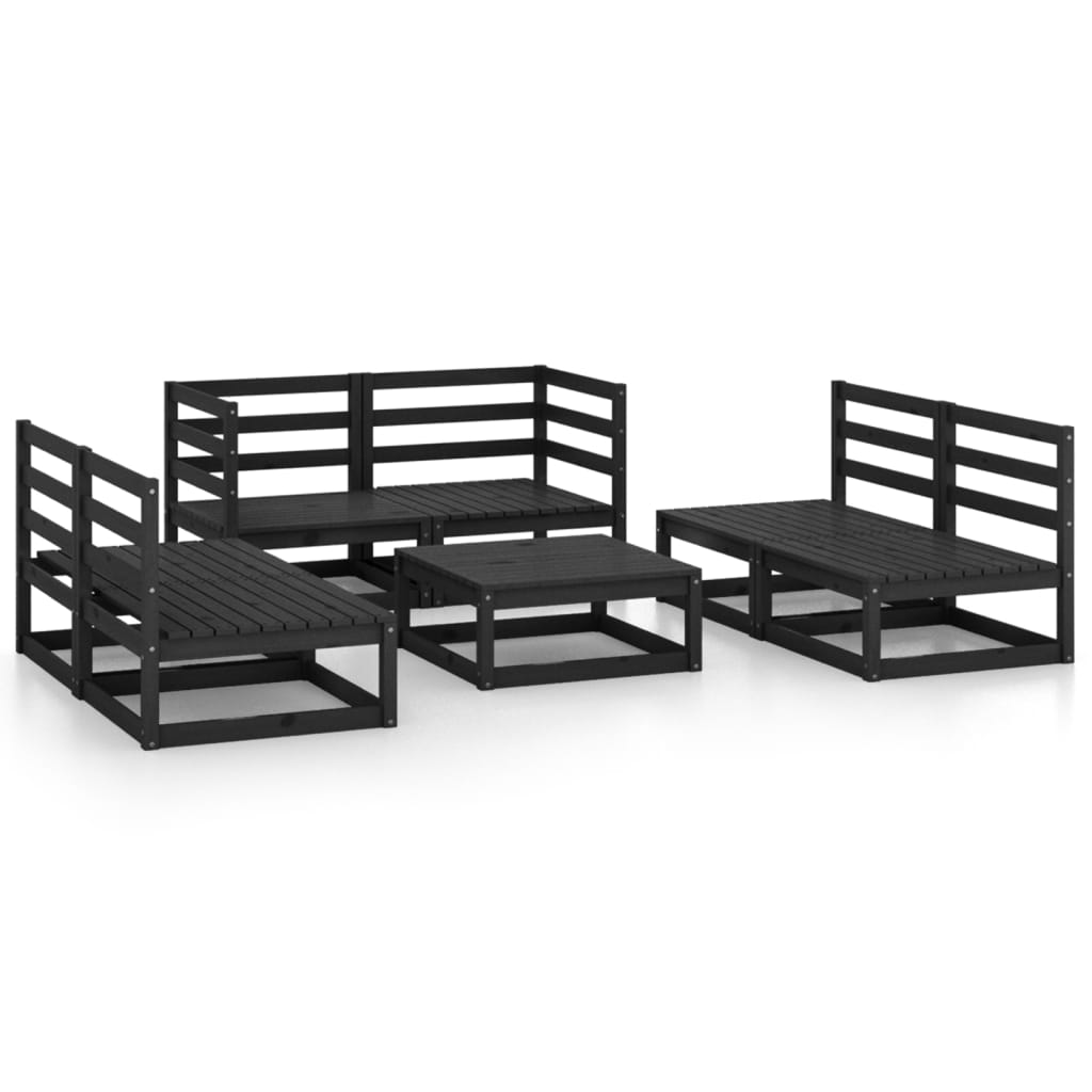 7 Piece Garden Lounge Set Black Solid Pinewood