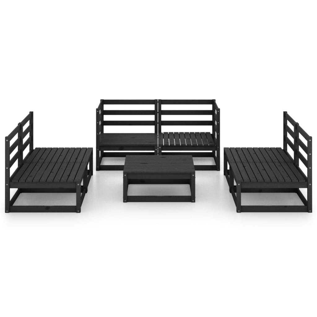 7 Piece Garden Lounge Set Black Solid Pinewood