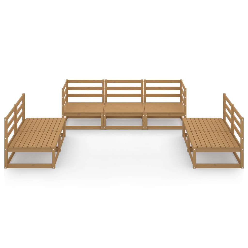 7 Piece Garden Lounge Set Honey Brown Solid Pinewood