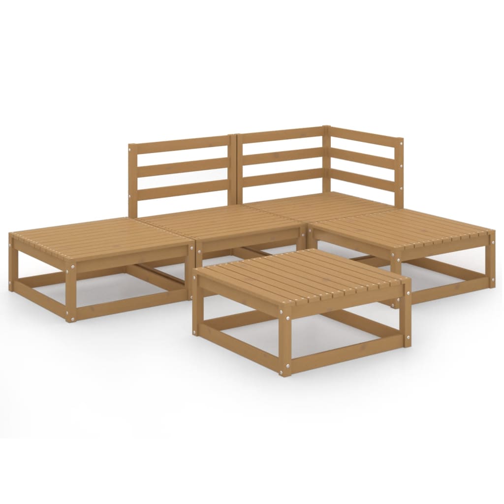 5 Piece Garden Lounge Set Honey Brown Solid Pinewood