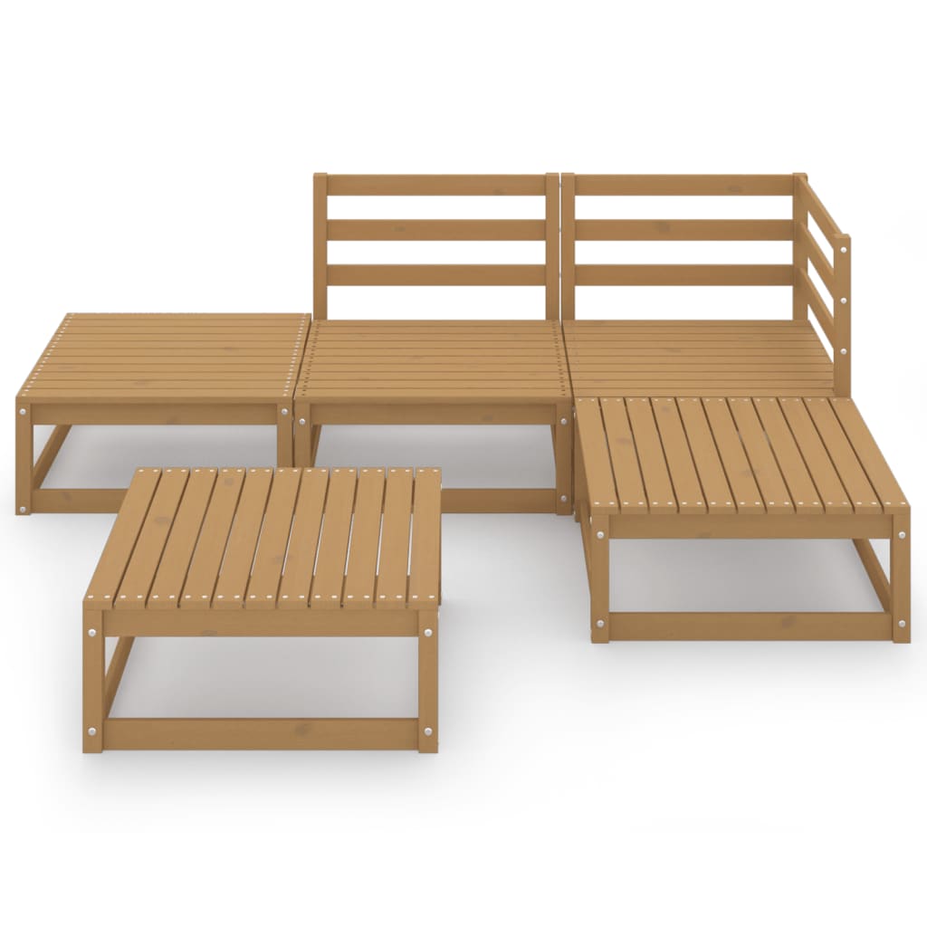 5 Piece Garden Lounge Set Honey Brown Solid Pinewood