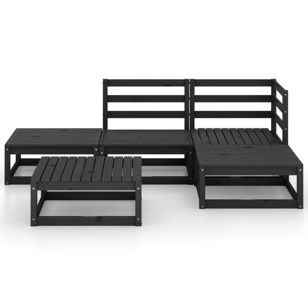 5 Piece Garden Lounge Set Black Solid Pinewood