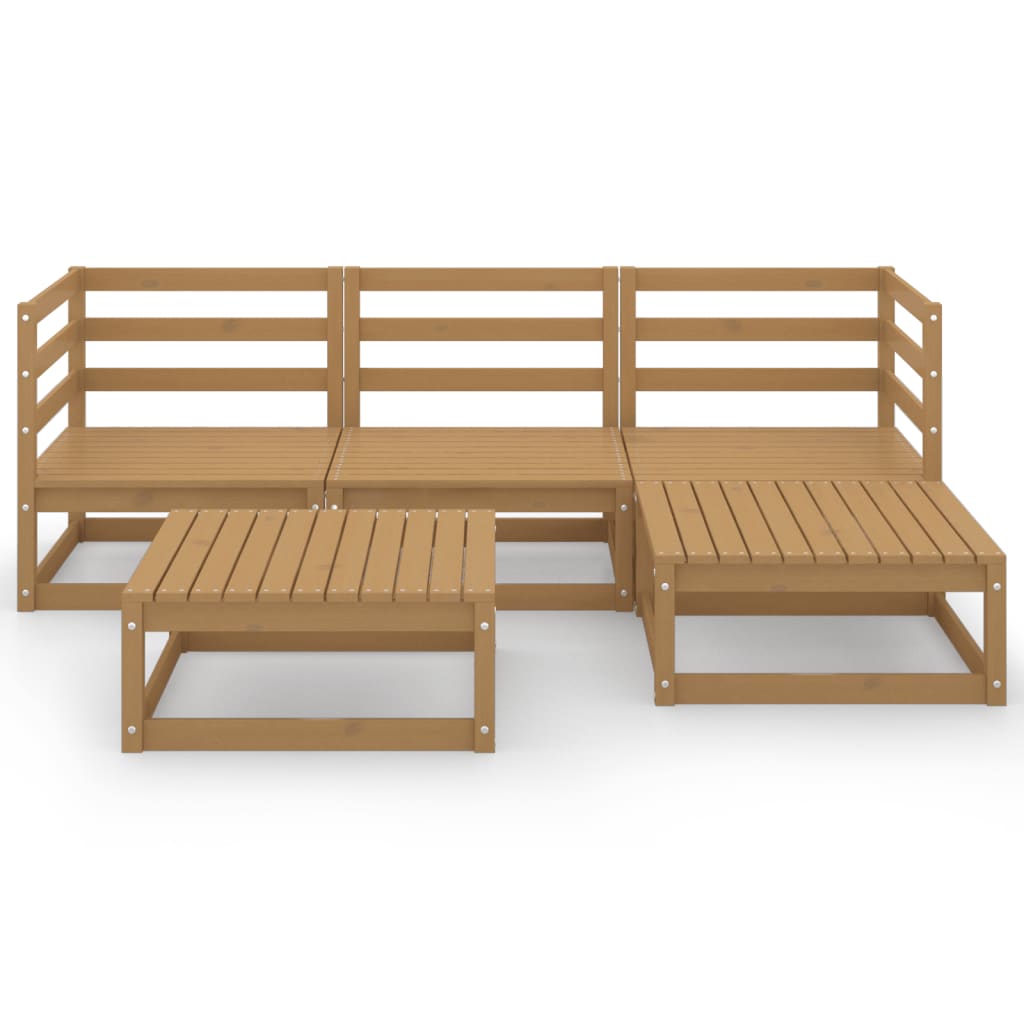 5 Piece Garden Lounge Set Honey Brown Solid Pinewood