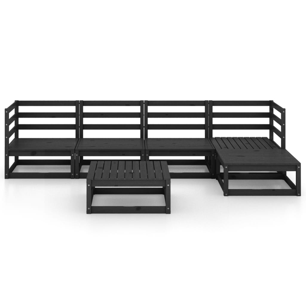 6 Piece Garden Lounge Set Black Solid Wood Pine