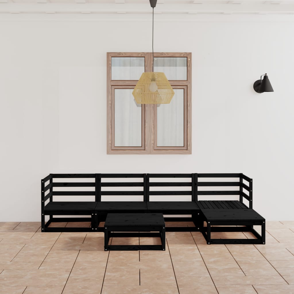 6 Piece Garden Lounge Set Black Solid Wood Pine