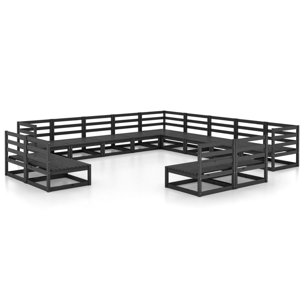 13 Piece Garden Lounge Set Black Solid Pinewood