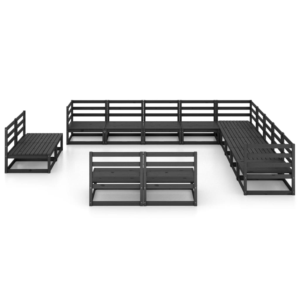 13 Piece Garden Lounge Set Black Solid Pinewood