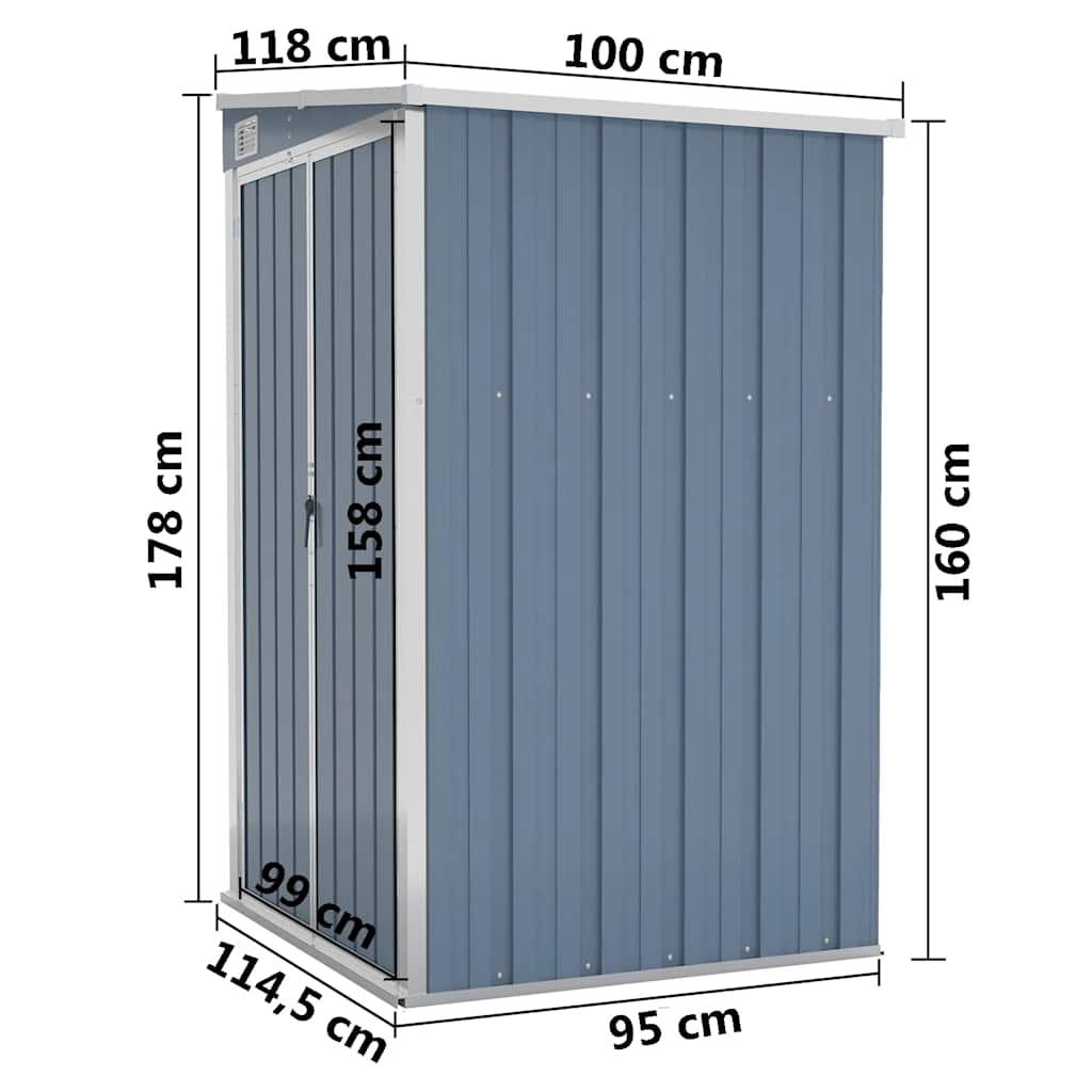 vidaXL Wall-mounted Garden Shed Grey 118x100x178 cm Galvanised Steel