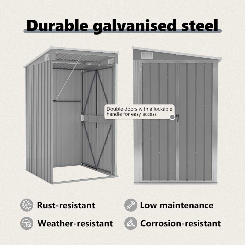 Wall-mounted Garden Shed Grey 118x100x178 cm Galvanised Steel