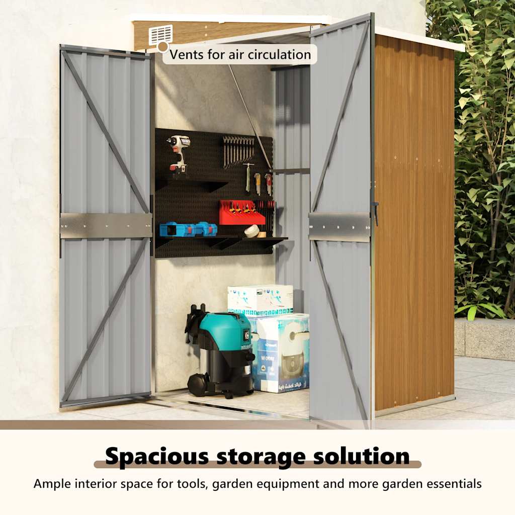 Wall-mounted Garden Shed Brown 118x100x178 cm Galvanised Steel