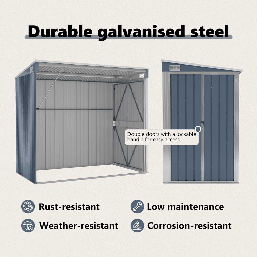 Wall-mounted Garden Shed Grey 118x194x178 cm Galvanised Steel