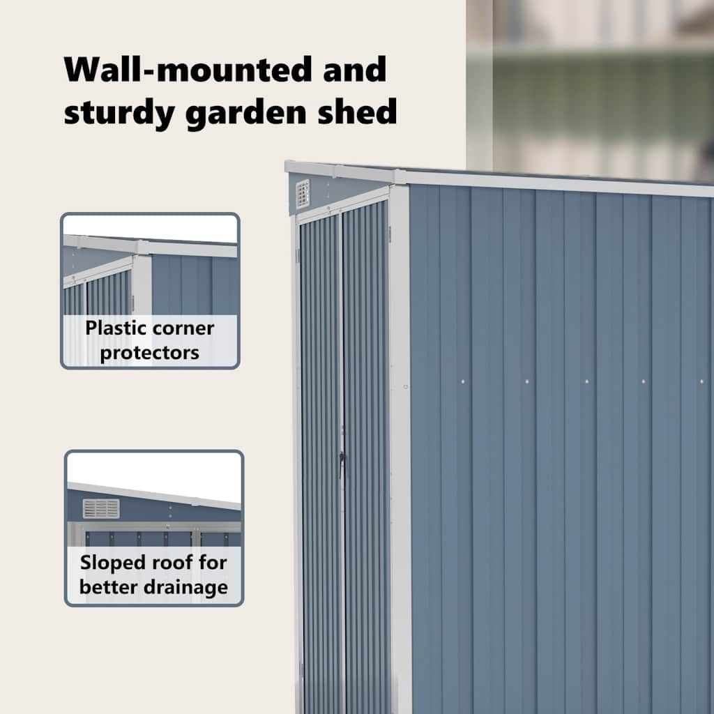 Wall-mounted Garden Shed Grey 118x194x178 cm Galvanised Steel