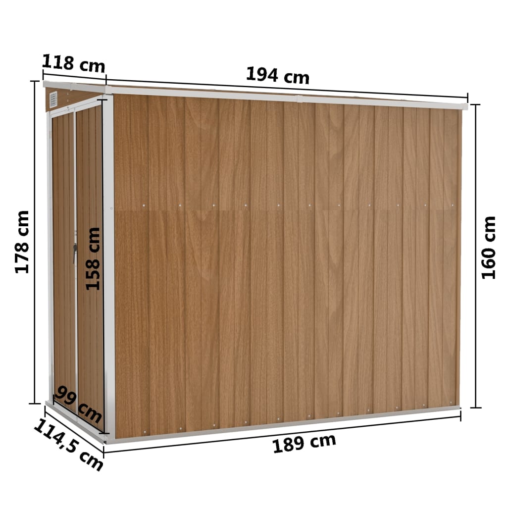 vidaXL Wall-mounted Garden Shed Brown 118x194x178 cm Galvanised Steel