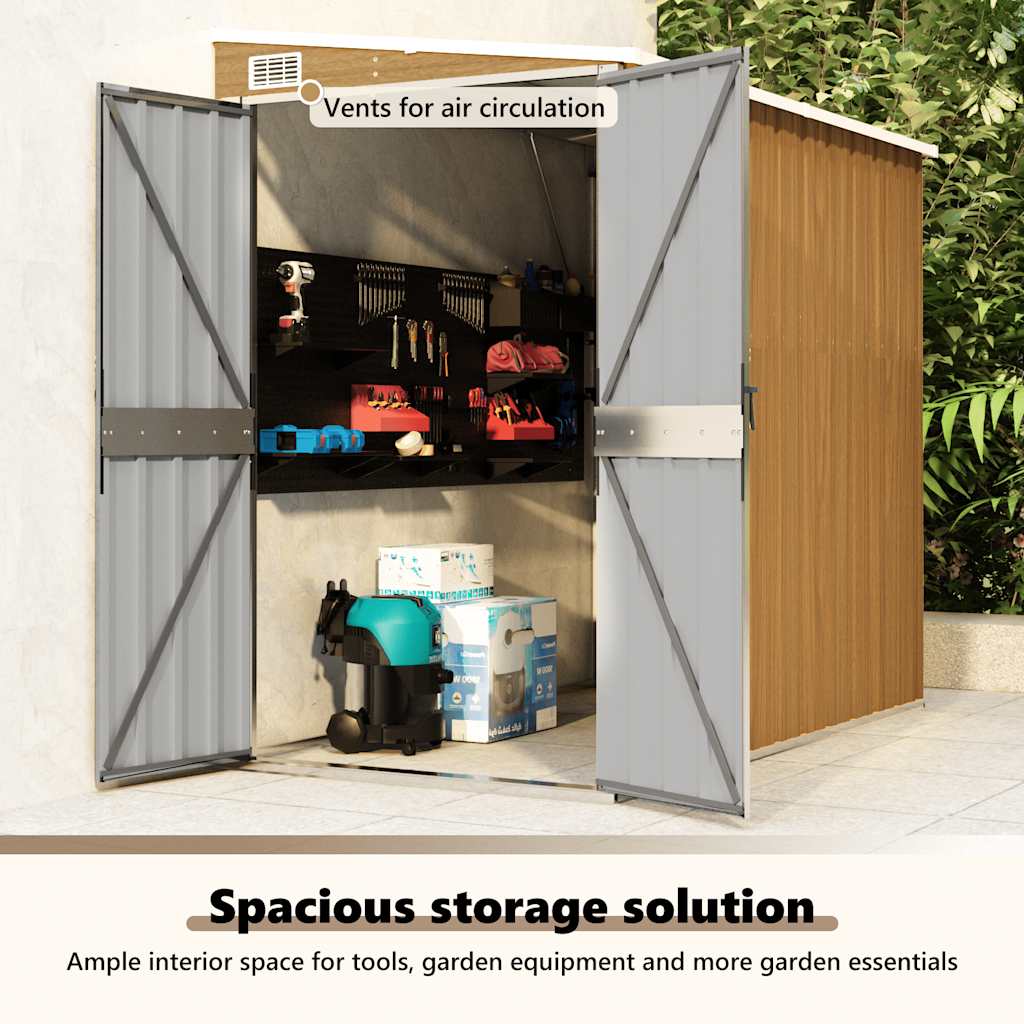 Wall-mounted Garden Shed Brown 118x194x178 cm Galvanised Steel