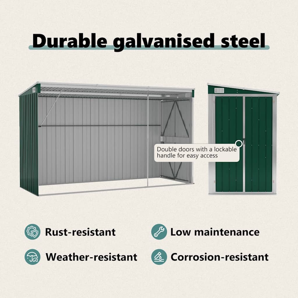 Wall-mounted Garden Shed Green 118x288x178 cm Galvanised Steel