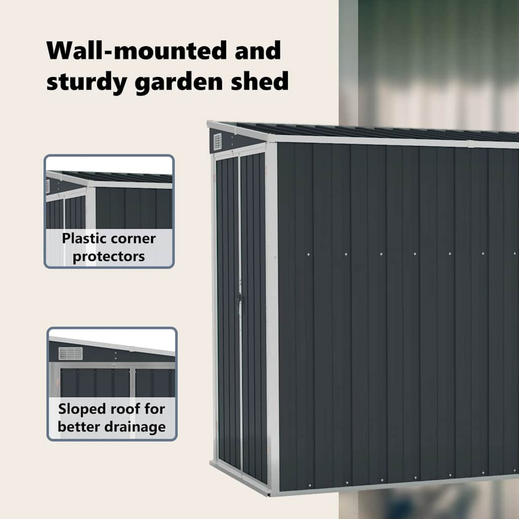Wall-mounted Garden Shed Anthracite 118x288x178 cm Steel