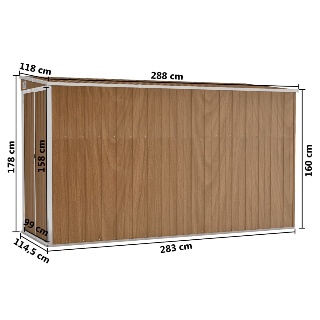 vidaXL Wall-mounted Garden Shed Brown 118x288x178 cm Galvanised Steel