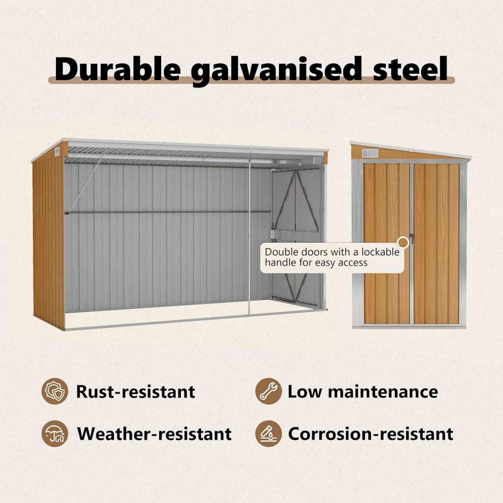 Wall-mounted Garden Shed Brown 118x288x178 cm Galvanised Steel