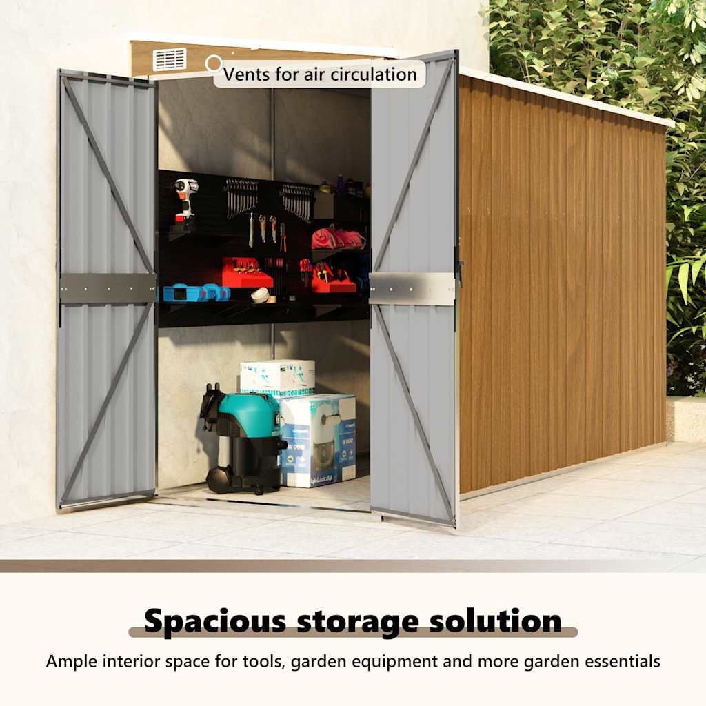 Wall-mounted Garden Shed Brown 118x288x178 cm Galvanised Steel