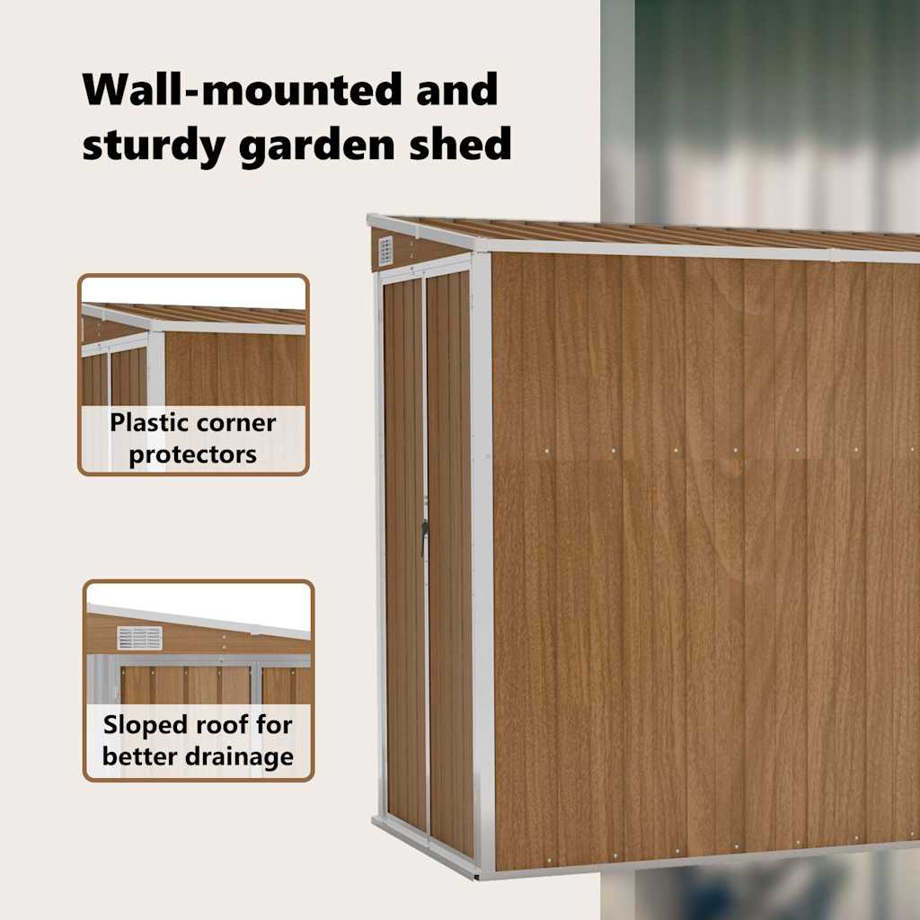 Wall-mounted Garden Shed Brown 118x288x178 cm Galvanised Steel