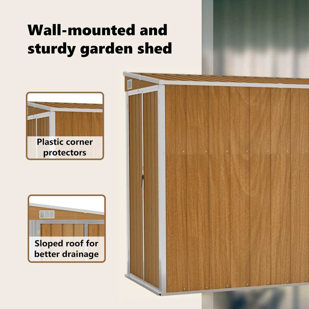 Wall-mounted Garden Shed Brown 118x288x178 cm Galvanised Steel