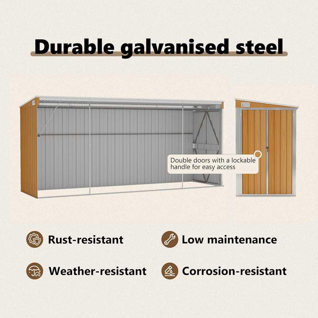 Wall-mounted Garden Shed Brown 118x382x178 cm Galvanised Steel