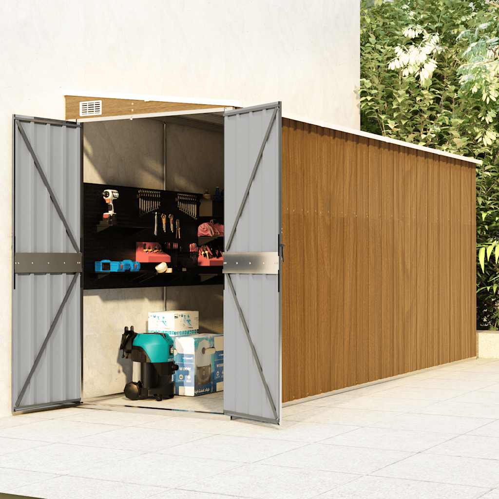 Wall-mounted Garden Shed Brown 118x382x178 cm Galvanised Steel