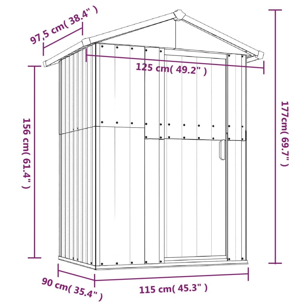 vidaXL Garden Shed Grey 126x97.5x177 cm Galvanised Steel