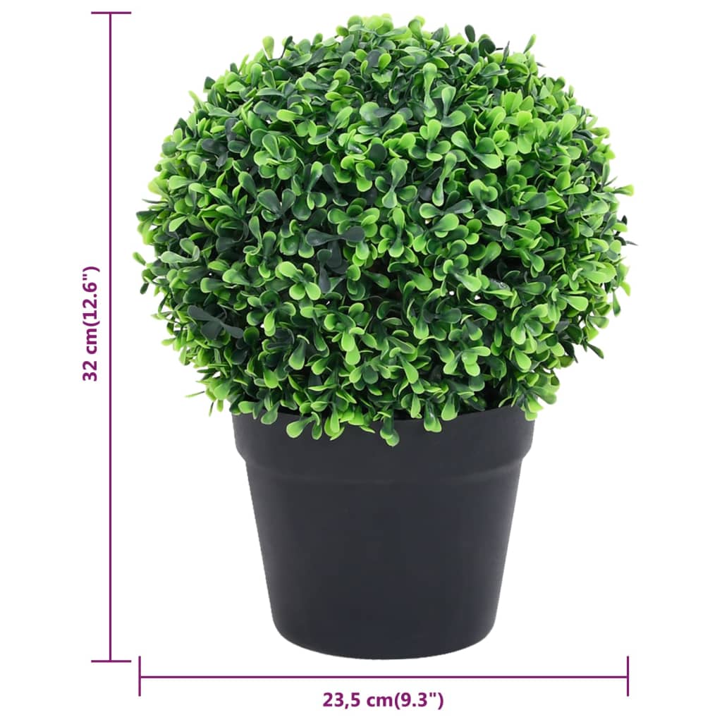 Artificial Boxwood Plants 2 pcs with Pots Ball Shaped Green 32 cm