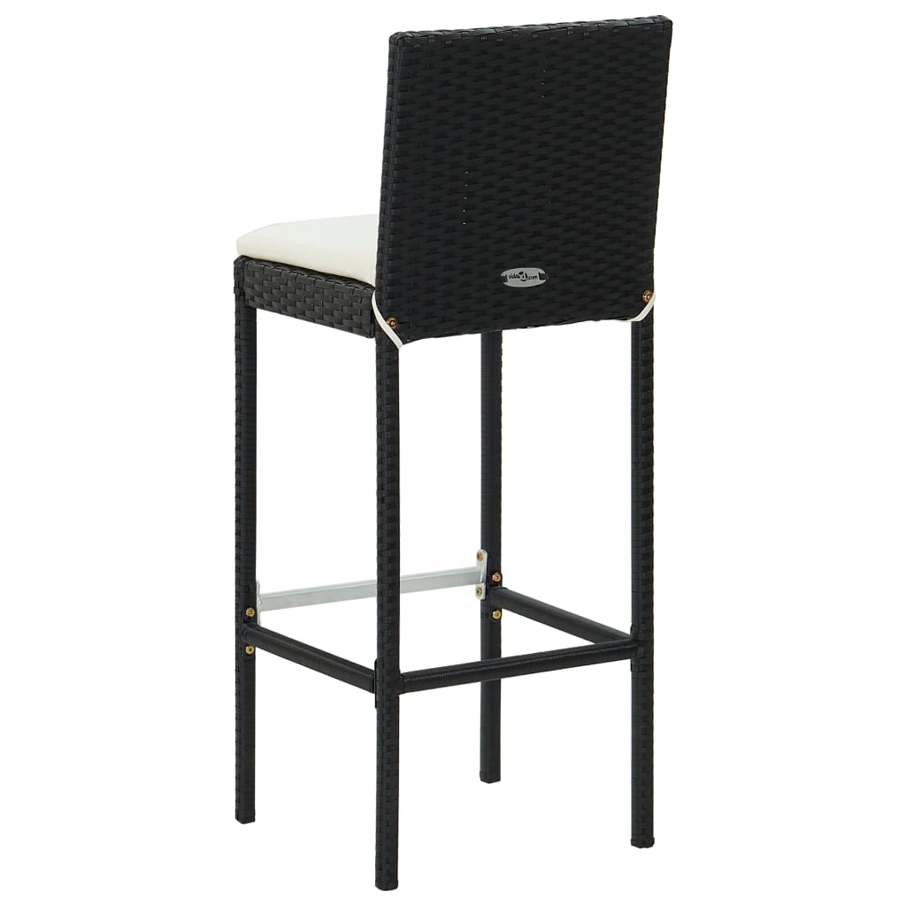 vidaXL Garden Bar Stools with Cushions 2 pcs Black Poly Rattan