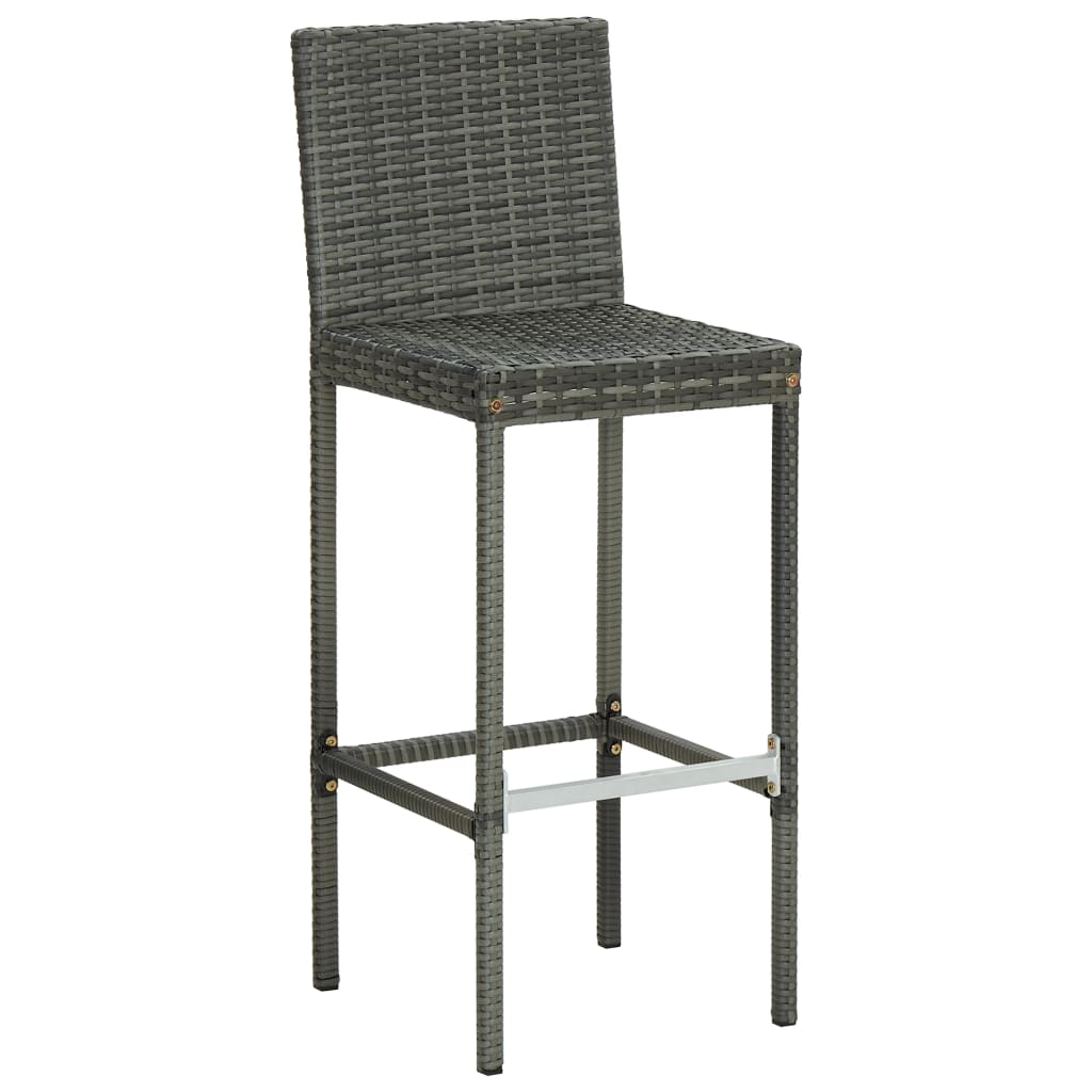 vidaXL Garden Bar Stools with Cushions 2 pcs Grey Poly Rattan