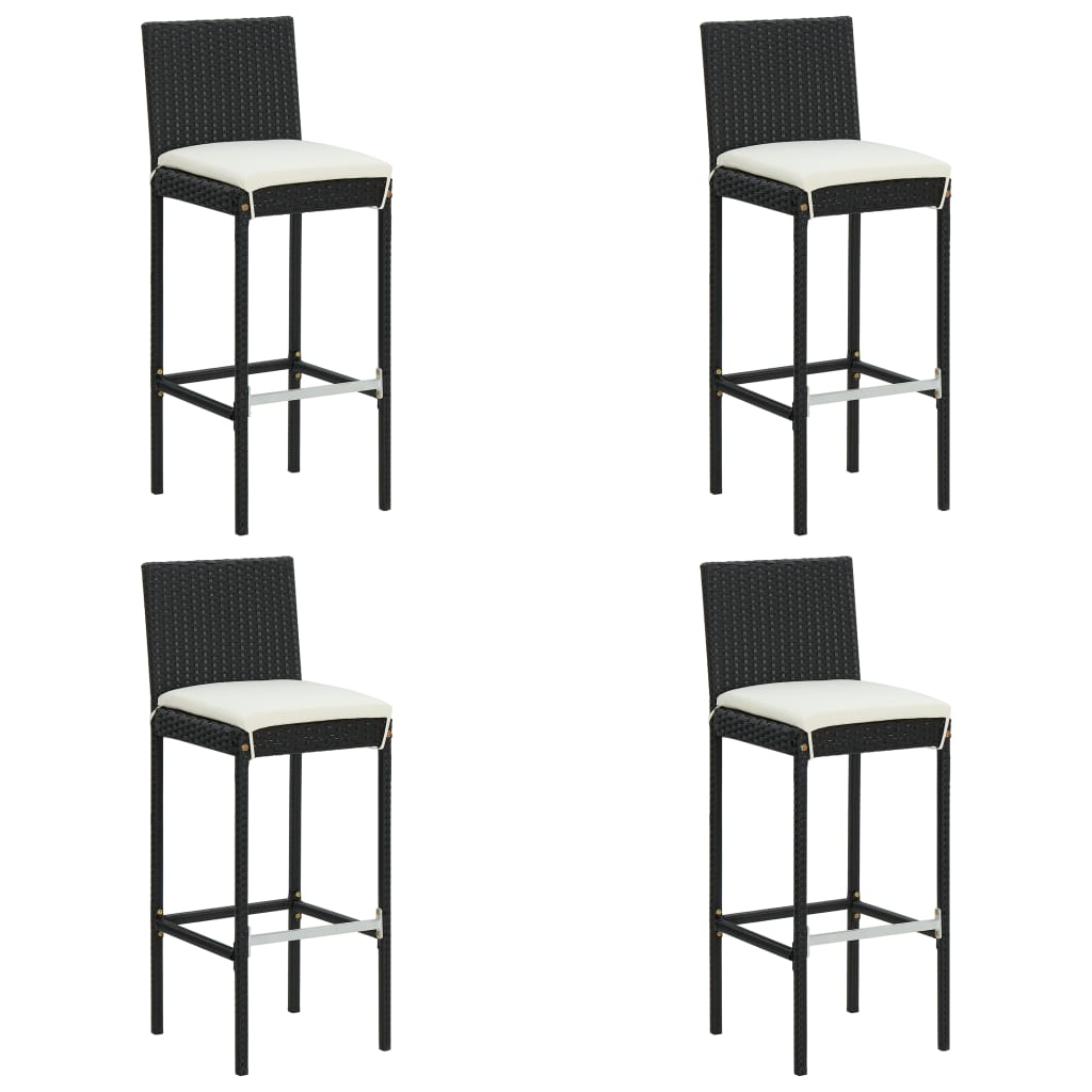 vidaXL Garden Bar Stools with Cushions 4 pcs Black Poly Rattan
