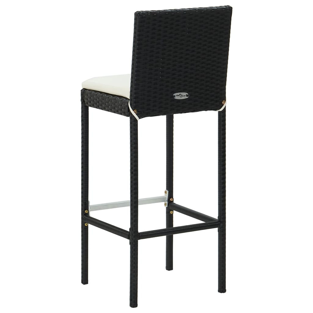 vidaXL Garden Bar Stools with Cushions 4 pcs Black Poly Rattan