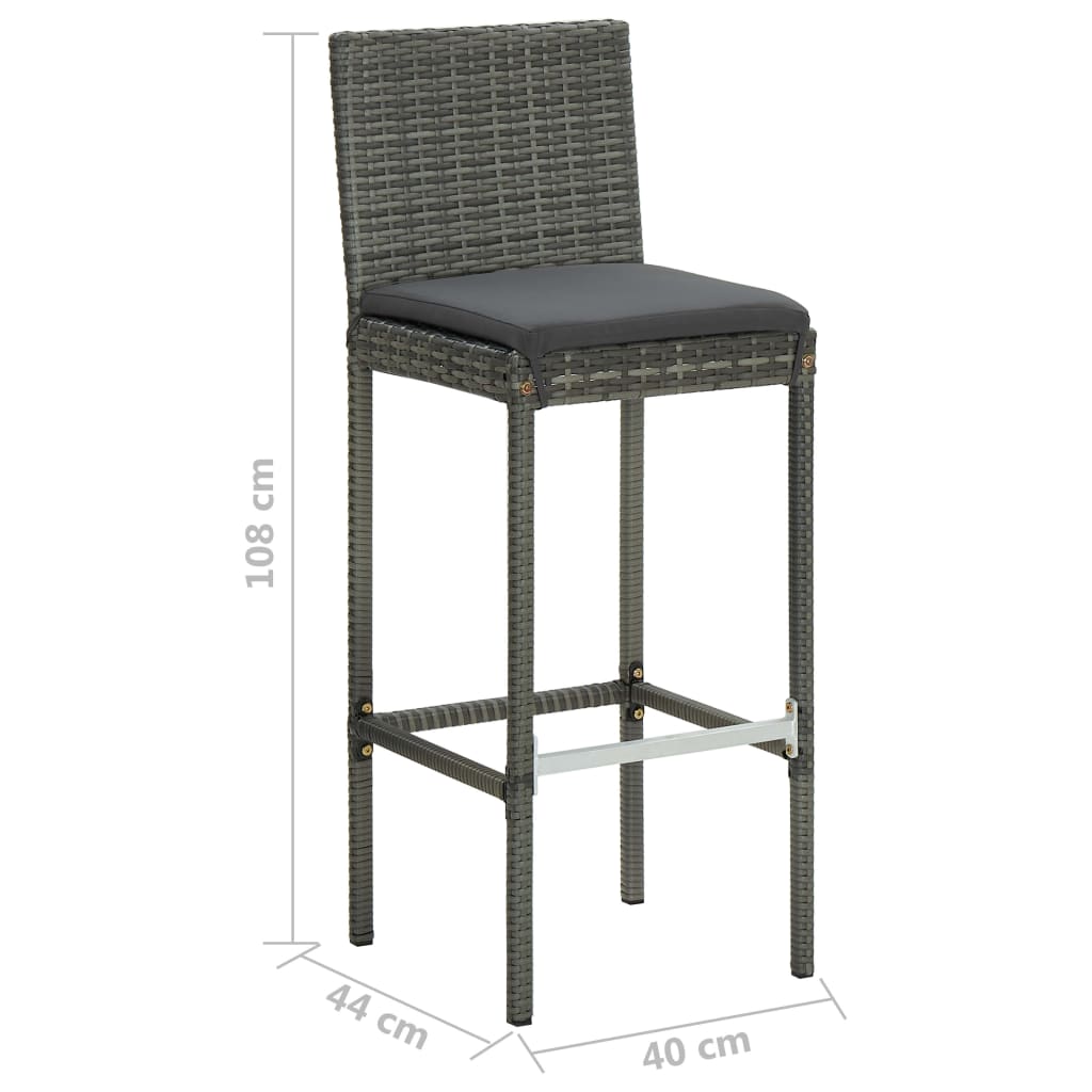 Garden Bar Stools with Cushions 4 pcs Grey Poly Rattan