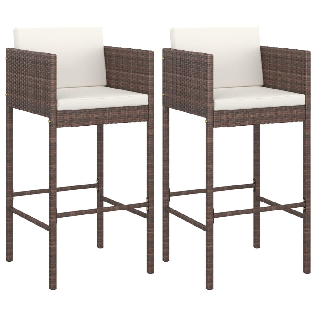 vidaXL Bar Stools 2 pcs with Cushions Brown Poly Rattan