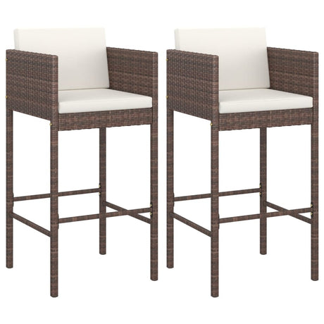 vidaXL Bar Stools 2 pcs with Cushions Brown Poly Rattan