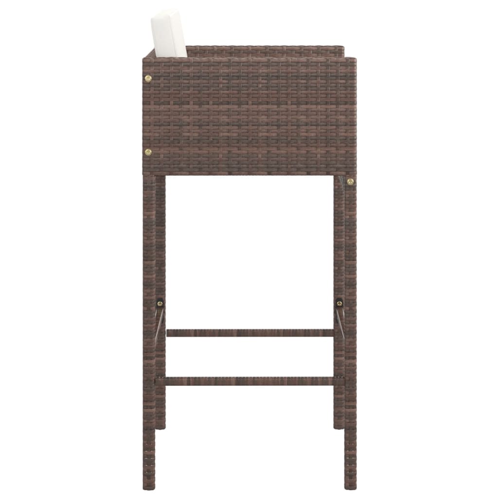 vidaXL Bar Stools 2 pcs with Cushions Brown Poly Rattan