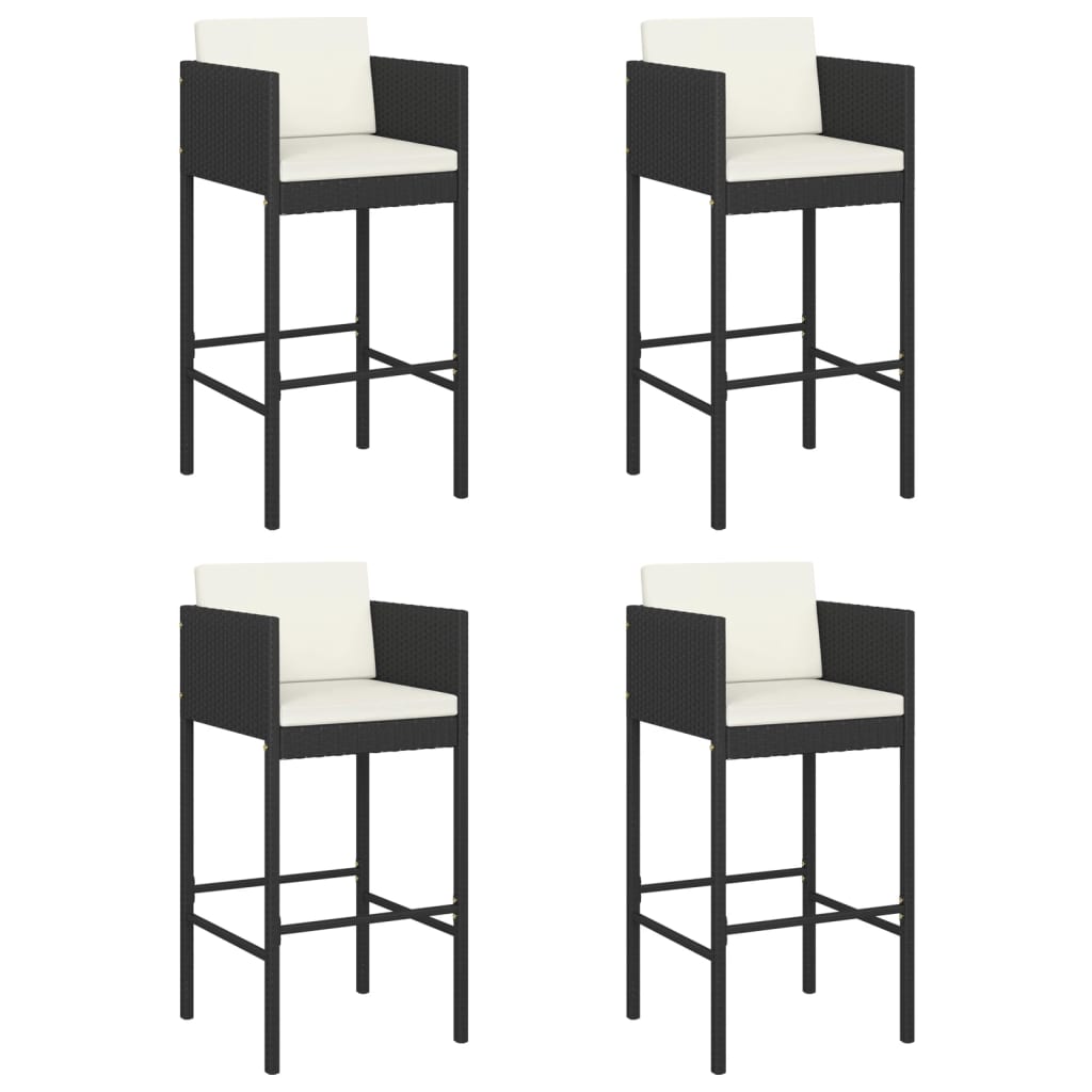 vidaXL Bar Stools 4 pcs with Cushions Black Poly Rattan
