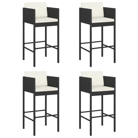 vidaXL Bar Stools 4 pcs with Cushions Black Poly Rattan