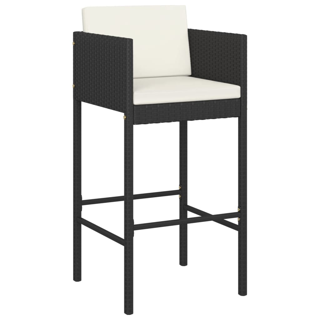 vidaXL Bar Stools 4 pcs with Cushions Black Poly Rattan
