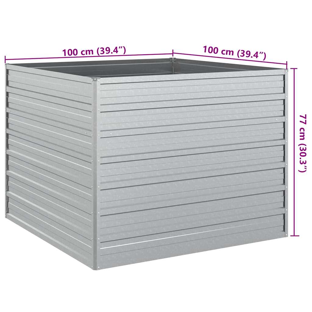 Garden Raised Bed 100x100x77 cm Galvanized Steel Silver