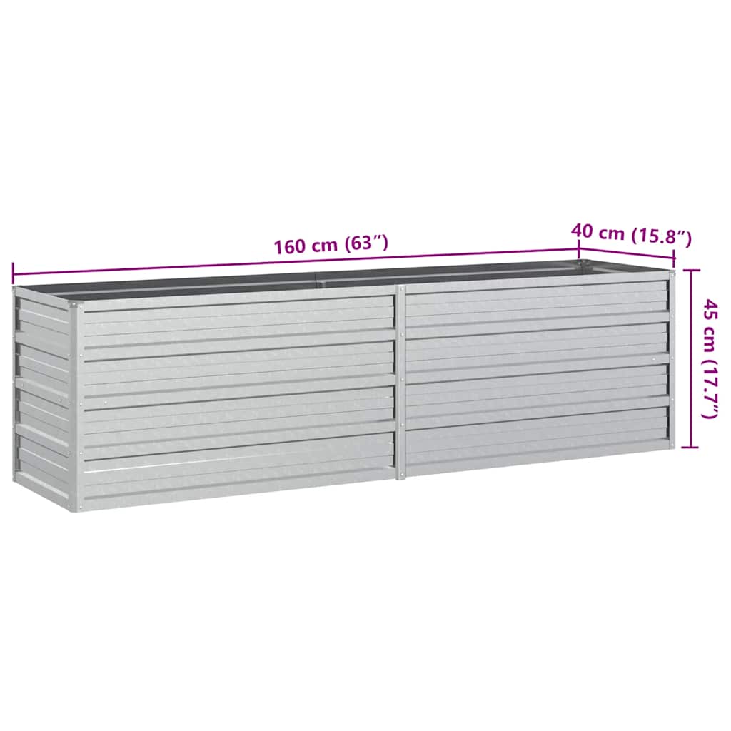 Garden Raised Bed 160x40x45 cm Galvanized Steel Silver