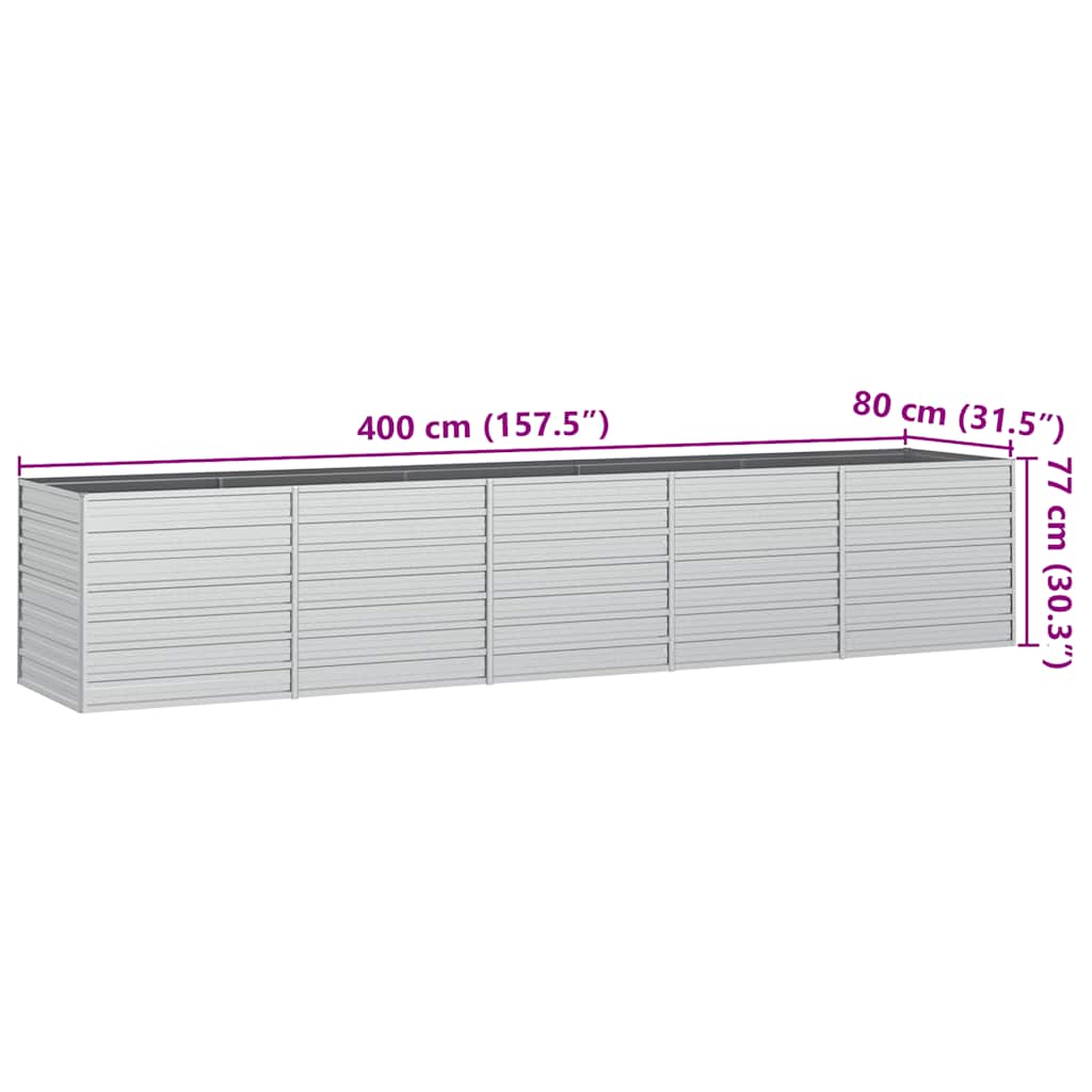 Garden Raised Bed 400x80x77 cm Galvanized Steel Silver